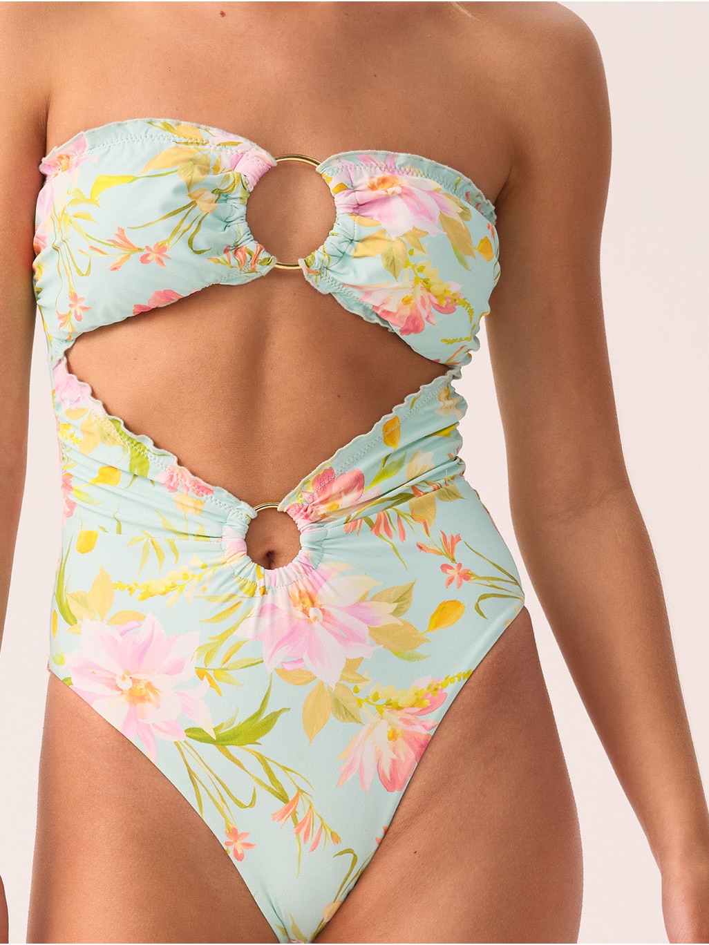 Pq Swim Resortcore Petal Lettuce Edge Strapless Ring One Piece Swimsuit